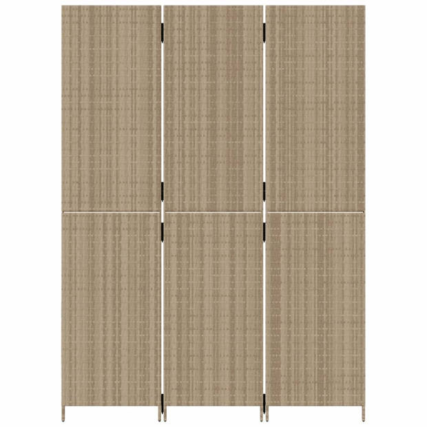 vidaXL Kamerscherm 3 panelen poly rattan beige