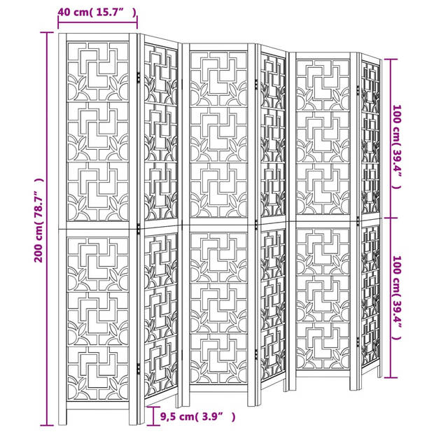 vidaXL Kamerscherm met 6 panelen massief paulowniahout bruin