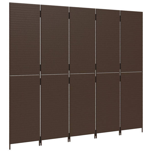 vidaXL Kamerscherm 5 panelen poly rattan bruin