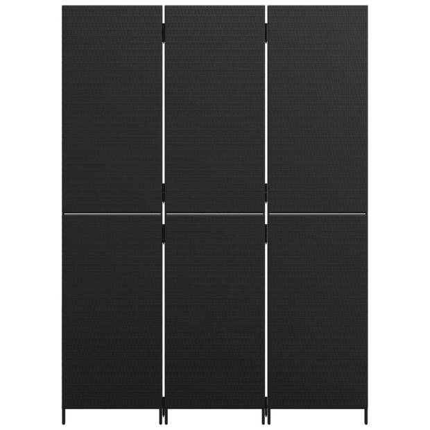 vidaXL Kamerscherm 3 panelen poly rattan zwart