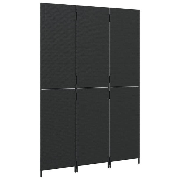 vidaXL Kamerscherm 3 panelen poly rattan zwart