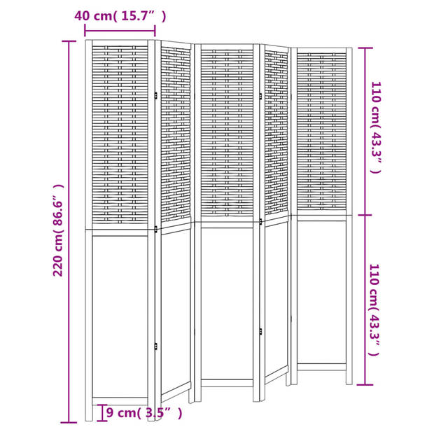 vidaXL Kamerscherm met 5 panelen massief paulowniahout donkerbruin