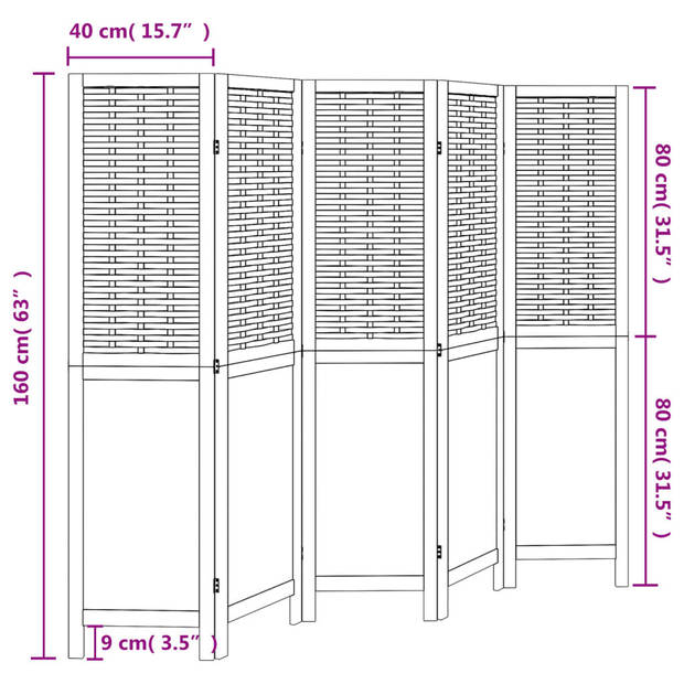 vidaXL Kamerscherm met 5 panelen massief paulowniahout wit