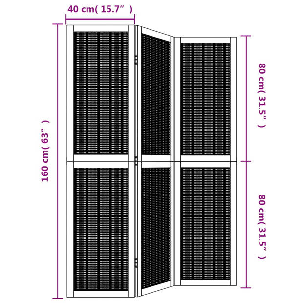 vidaXL Kamerscherm met 3 panelen massief paulowniahout bruin