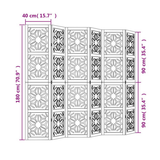 vidaXL Kamerscherm met 6 panelen massief paulowniahout bruin en zwart