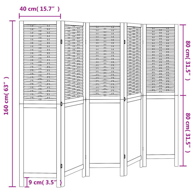 vidaXL Kamerscherm met 5 panelen massief paulowniahout donkerbruin