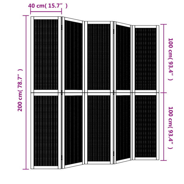 vidaXL Kamerscherm met 5 panelen massief paulowniahout bruin