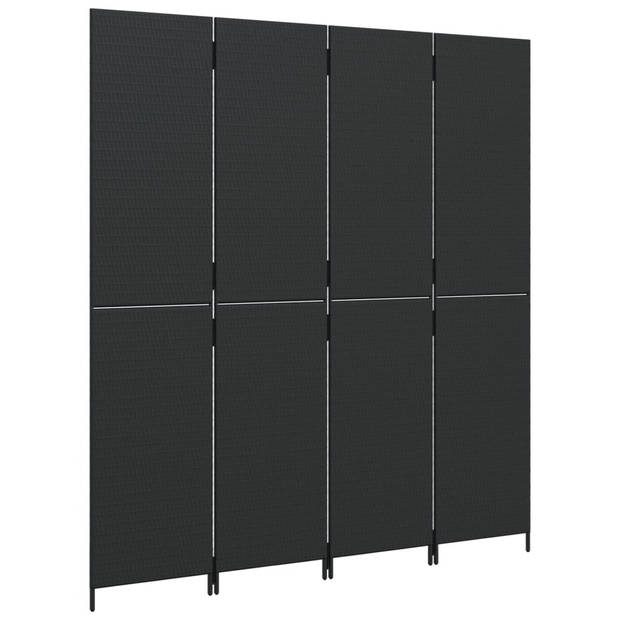 vidaXL Kamerscherm 4 panelen poly rattan zwart