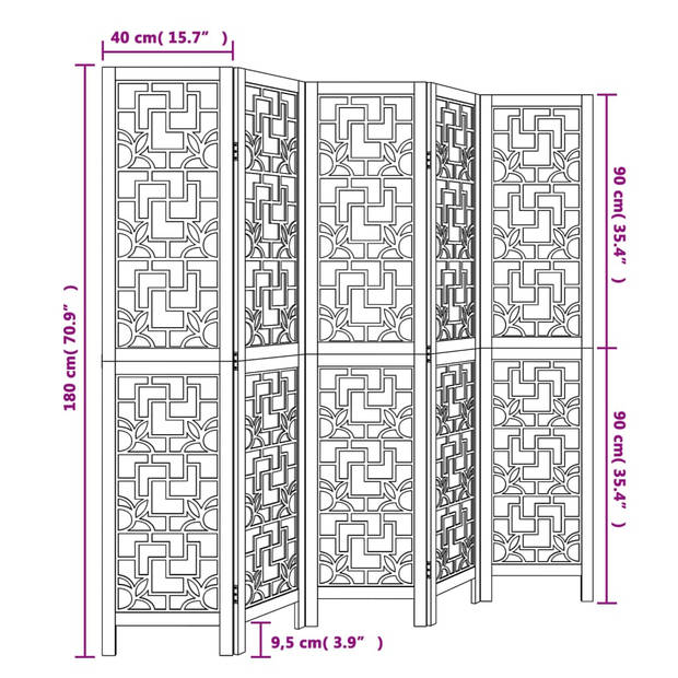 vidaXL Kamerscherm met 5 panelen massief paulowniahout bruin