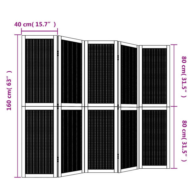 vidaXL Kamerscherm met 5 panelen massief paulowniahout bruin