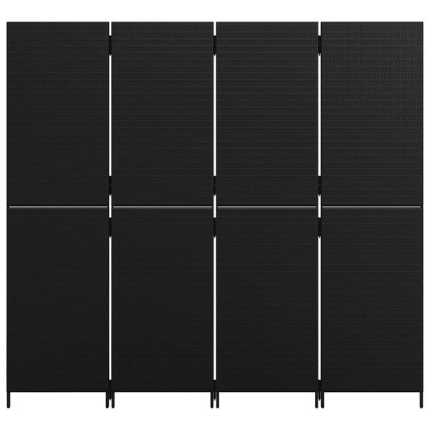 vidaXL Kamerscherm 4 panelen poly rattan zwart