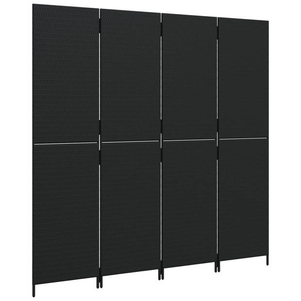 vidaXL Kamerscherm 4 panelen poly rattan zwart