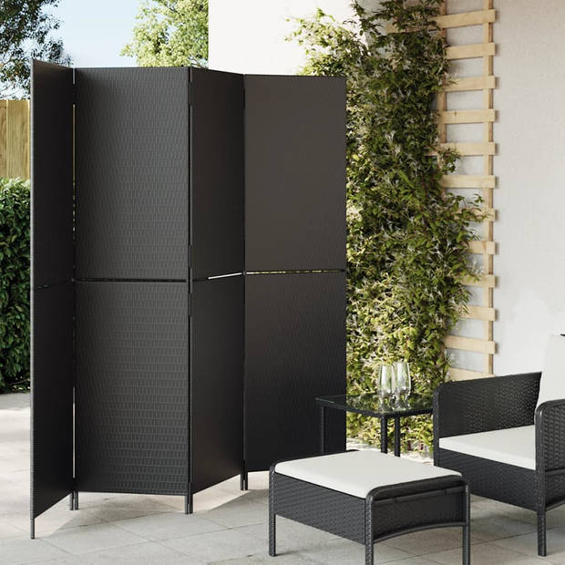 vidaXL Kamerscherm 4 panelen poly rattan zwart