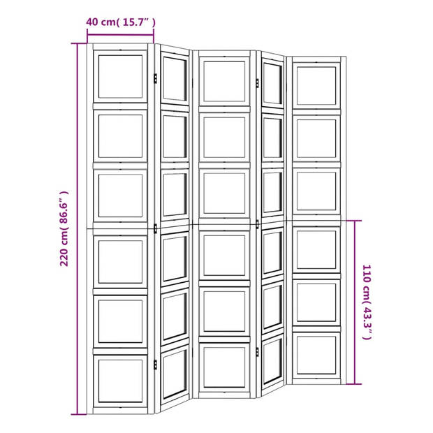 vidaXL Kamerscherm met 5 panelen massief paulowniahout wit