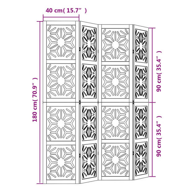 vidaXL Kamerscherm met 4 panelen massief paulowniahout bruin en zwart