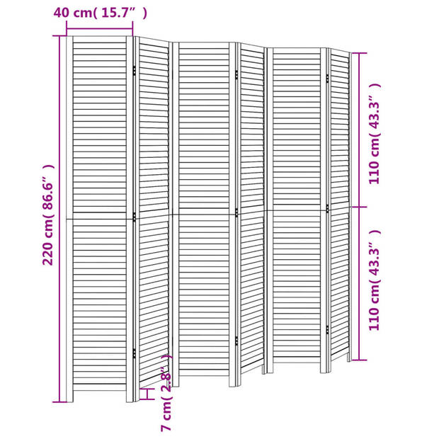 vidaXL Kamerscherm met 6 panelen massief paulowniahout zwart