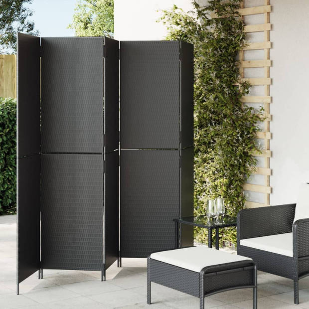 vidaXL Kamerscherm 5 panelen poly rattan zwart