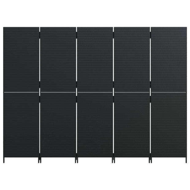 vidaXL Kamerscherm 5 panelen poly rattan zwart