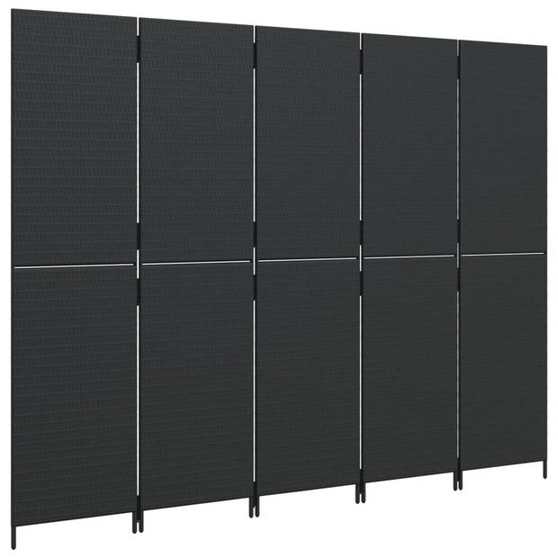 vidaXL Kamerscherm 5 panelen poly rattan zwart