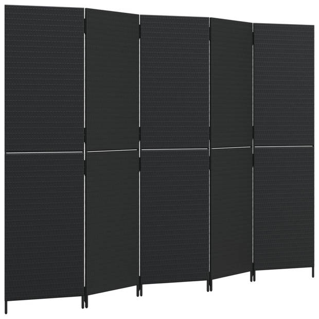 vidaXL Kamerscherm 5 panelen poly rattan zwart