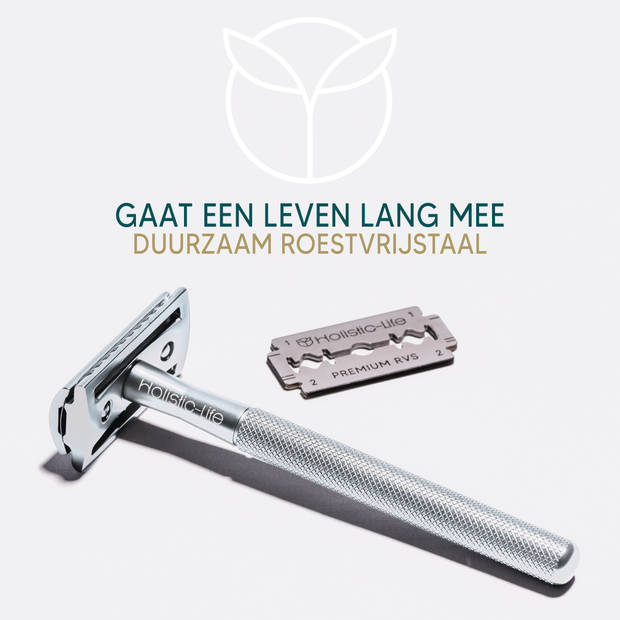 Safety Razor + 20 RVS Scheermesjes – Vrouw & Mannen – Scheren – Zero Waste Scheermes Blades – Duurzaam Cadeau