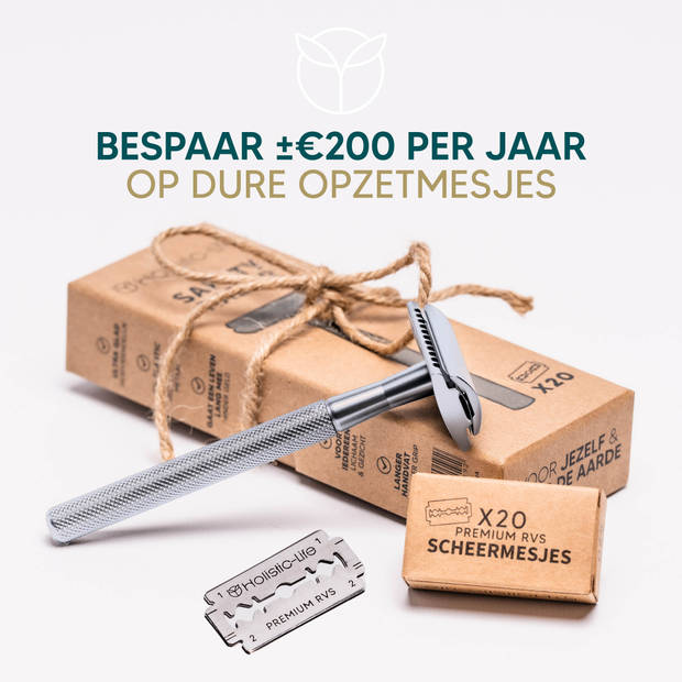 Safety Razor + 20 RVS Scheermesjes – Vrouw & Mannen – Scheren – Zero Waste Scheermes Blades – Duurzaam Cadeau