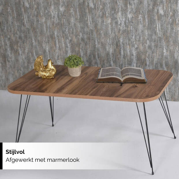 Brück - Salontafel met 3 bijbehorende Bijzettafels - Salontafel 4-Delig met Gepoedercoat Frame - Bruin/Hout