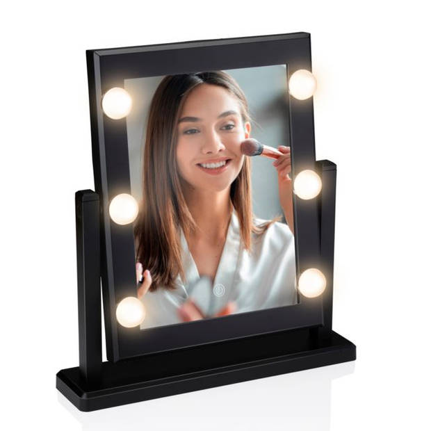 Touch of Beauty Make Up Spiegel - 6 LED Warm/Koud Wit Licht - 180 graden Kantelbaar - Wit of Zwart Willekeurig