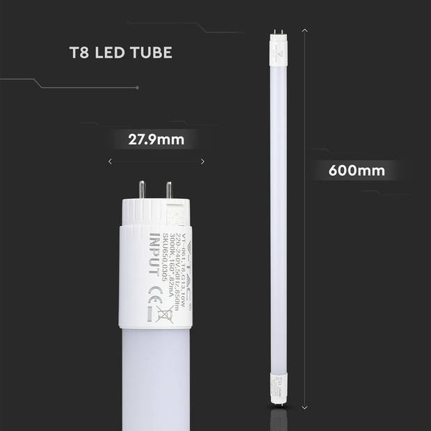 V-TAC VT-061 Witte LED T8 buizen - Samsung - IP20 - 10W - 850 Lumen - 4000K - 5 Jaar - 60CM