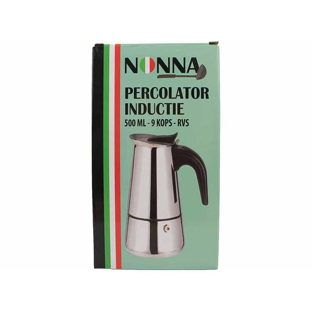 Nonna percolator (inductie) 9 kops - 500 ml - RVS espresso maker / espressomaker 100% RVS