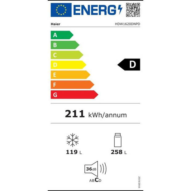 HAIER HDW1620DNPD Koel- en vriescombinatie - Energieklasse D - 377 L - Donker RVS