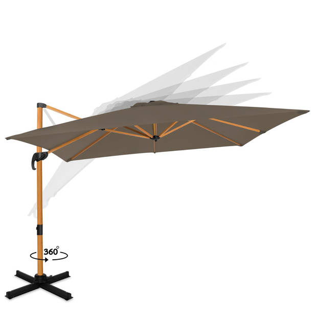 VONROC Premium Zweefparasol Pisogne 300x300cm – Incl. kruisvoet & beschermhoes – Vierkante parasol – 360 ° Draaibaar - K