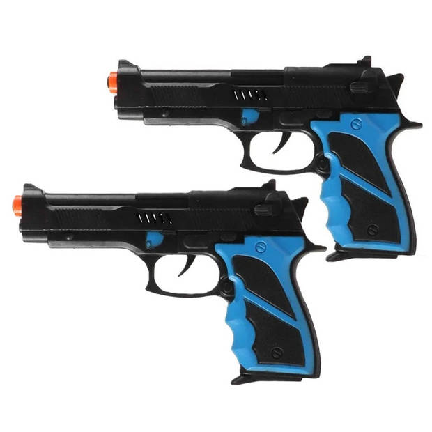 JonoToys Politie speelgoed pistool - 2x - kind en volwassenen - verkleed rollenspel - plastic - 22 cm - Speelgoedpistool