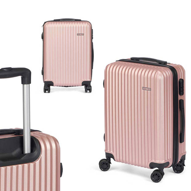 Cabine handbagage reis trolley koffer - zwenkwielen - 57 x 38 x 23 cm - 48 liter - roze - Handbagage koffers