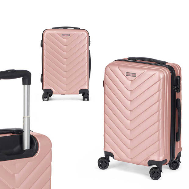 Cabine handbagage reis trolley koffer - zwenkwielen - 57 x 38 x 23 cm - 48 liter - roze - Handbagage koffers