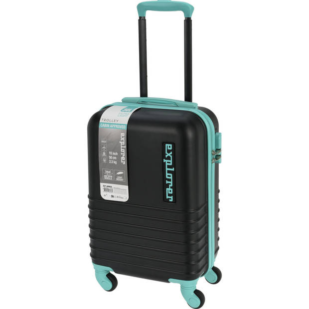 Cabine handbagage reis trolley koffer - zwenkwielen - 34 x 22 x 52 cm - 30 liter - zwart/mint - Handbagage koffers