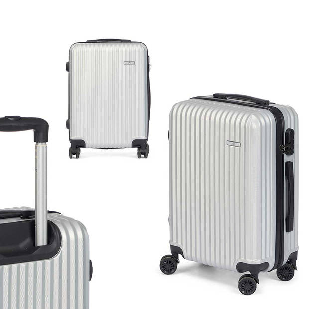 Cabine handbagage reis trolley koffer - zwenkwielen - 57 x 38 x 23 cm - 48 liter - zilvergrijs - Handbagage koffers