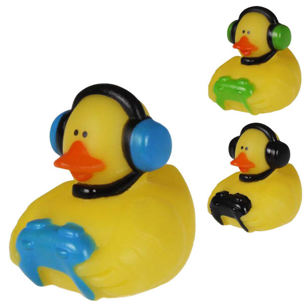 Rubber badeendje gamer - 3x - zwart - badkamer fun artikelen - size 5 cm - kunststof - Badeendjes