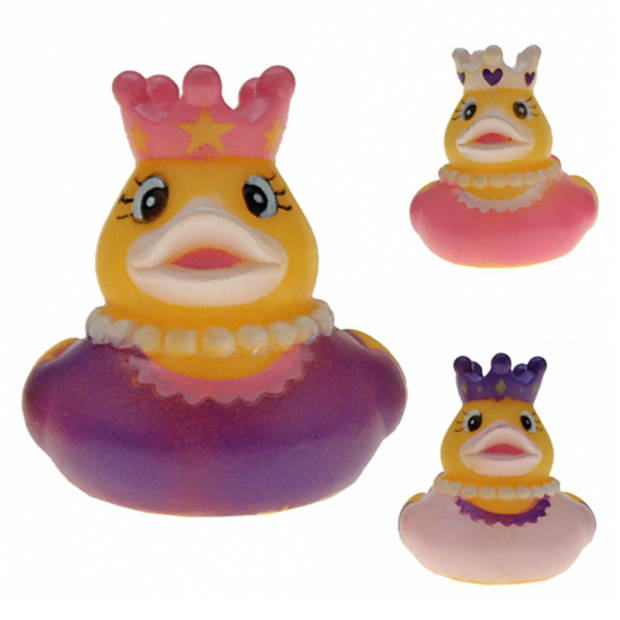 Rubber badeendje prinses - 3x - paars - badkamer fun artikelen - size 5 cm - kunststof - Badeendjes