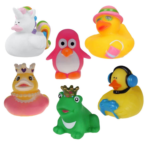 Rubber badeendjes/dieren mix - 6x stuks - badkamer fun artikelen - size 5 cm - kunststof - Badeendjes