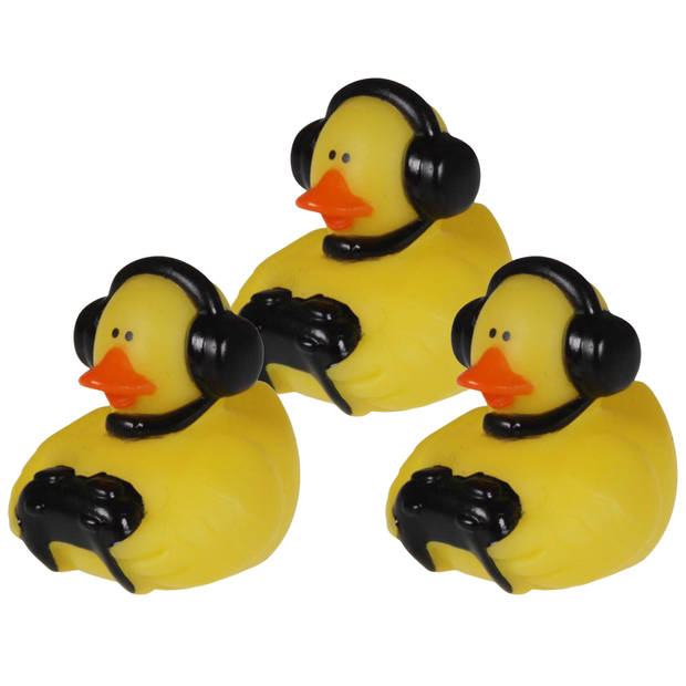 Rubber badeendje gamer - 3x - zwart - badkamer fun artikelen - size 5 cm - kunststof - Badeendjes