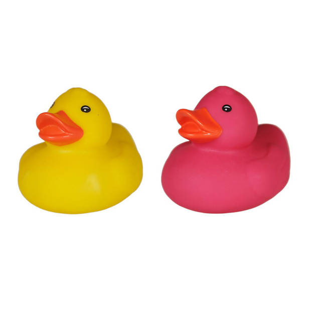 Badeendjes - rubber - 2 stuks - geel en roze - 5 cm - kunststof - bad speelgoed - Badeendjes