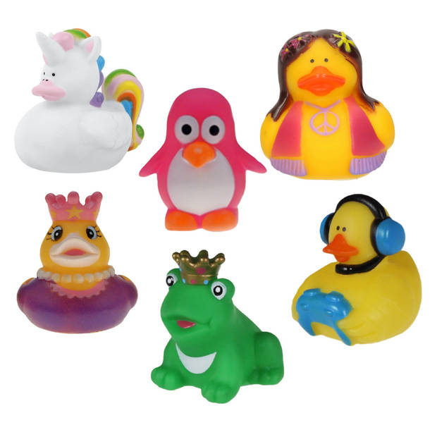 Rubber badeendjes/dieren mix - 6x stuks - badkamer fun artikelen - size 5 cm - kunststof - Badeendjes