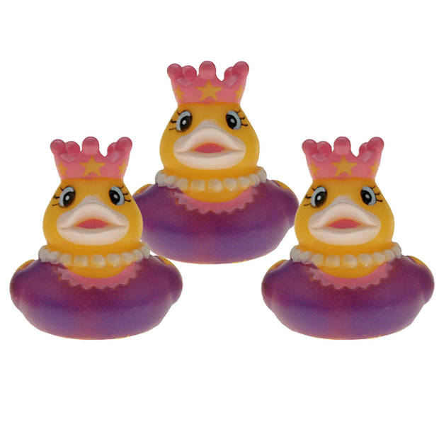 Rubber badeendje prinses - 3x - paars - badkamer fun artikelen - size 5 cm - kunststof - Badeendjes