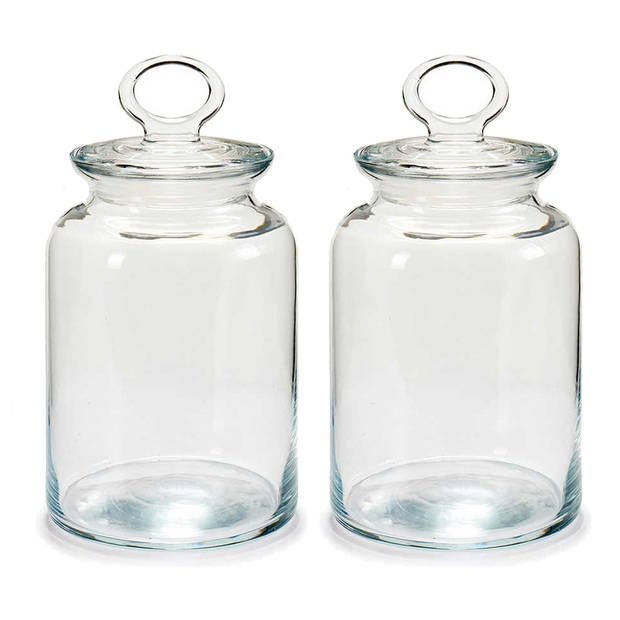 Pasabahce Snoeppot/voorraadpot Megan - 2x - 1100 ml - glas - met luchtdichte deksel - D11 x H17 cm - Voorraadpot