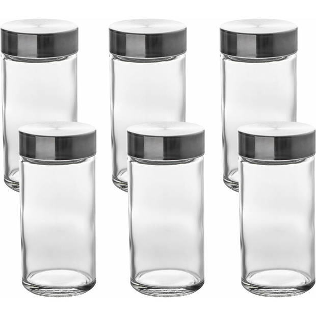 Five Kruidenpotten set - 6x stuks - glas - met rvs deksel - luchtdicht - Voorraadpot