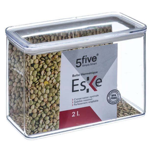 5Five Voorraadpot - 2x - keuken/voedsel - kunststof - 2000 ml - luchtdichte deksel - transparant - Voorraadpot