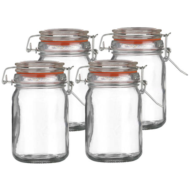 Urban Living Voorraadpot/bewaarpot - 4x - 250 ml - glas - met beugelsluiting - D7 x H12 cm - Voorraadpot