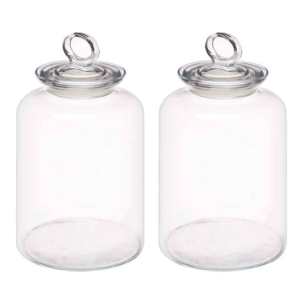 Pasabahce Snoeppot/voorraadpot Megan - 2x - 2600 ml - glas - met luchtdichte deksel - D14 x H25 cm - Voorraadpot