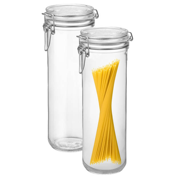 Bormioli Rocco Spaghetti voorraad/weck pot - 2x - glas - transparant - 26 x 9 cm - 1,5 L - Voorraadpot